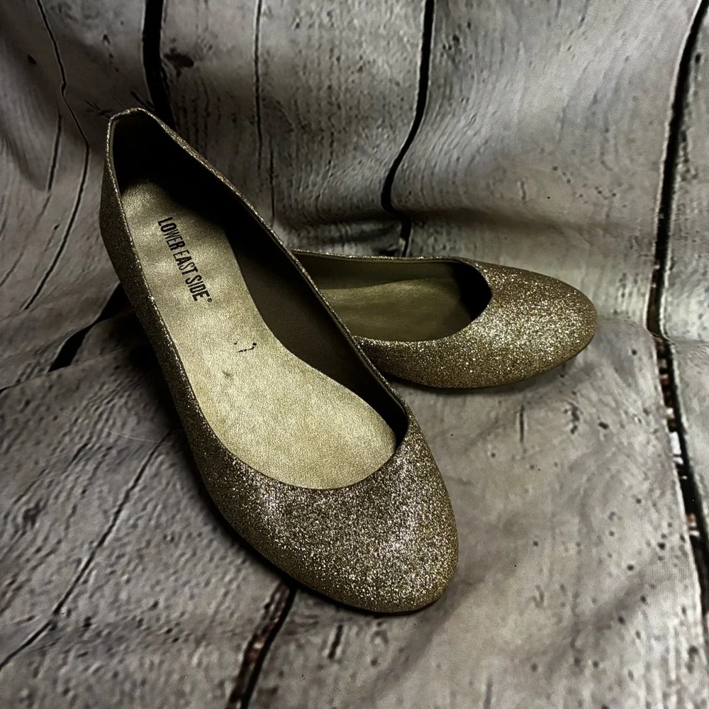 5/$20 Lower East Side‎ Women’s Gold Glitter Ballet Fairycore Flats Shoes Size 8W